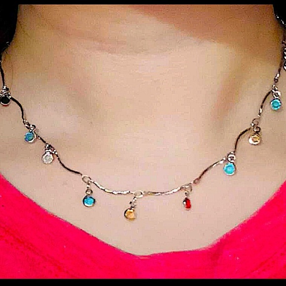 Sterling Silver Plated Gemstone Drop Necklace - Picture 4 of 9